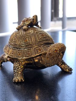 RARE Brass Turtle Desk Set Trinket Box