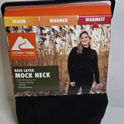 Ozark Trail Base Layer Mock Neck Thermal Womens Large Black Soot Color 