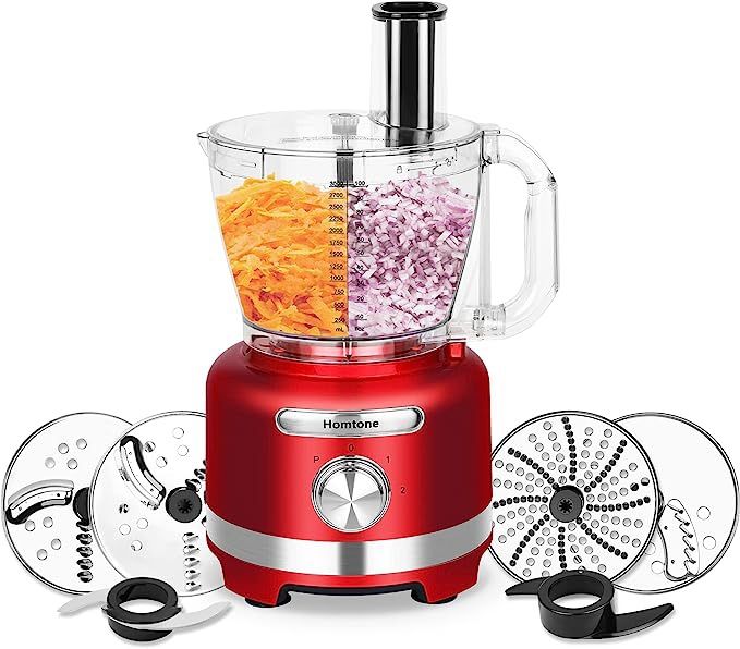 Homtone Professional Food Processors Food Chopper, 600W with 16 Cup Processor Bowl, 4 Blades, Food Chute and Pusher for Shredding, Pureeing Vegetables