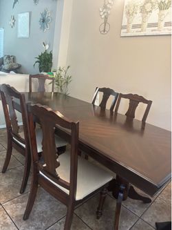 Dark Wood Dining Table with 6 Chairs