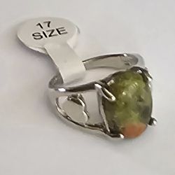 RARE UNAKITE POLISHED  STONE  STAINLESS SILVER FOREVER WEAR NEW SIZE 7 RING