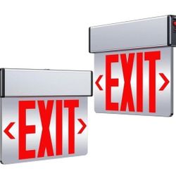 2 LED Edge Lit Exit Signs Aluminum Housing AC 120-347V Emergency Exit Light Red