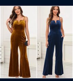 Velvet V neck jumpsuit