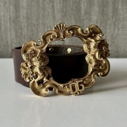 Vintage Dolce & Gabbana Angel x DG Buckle Leather Belt Brown Gold 36 IN / 90CM