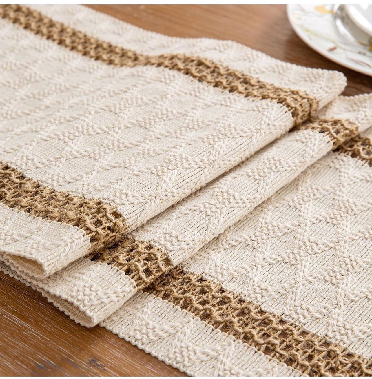 Niviy Boho Table Runner for Summer Home Decor 72 Inches Long Farmhouse Macrame Table Runner Cotton Linen Woven Table Runners for Summer Dining Table D
