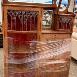 Antique Oak Side-by-Side Secretary Desk and China Cabinet