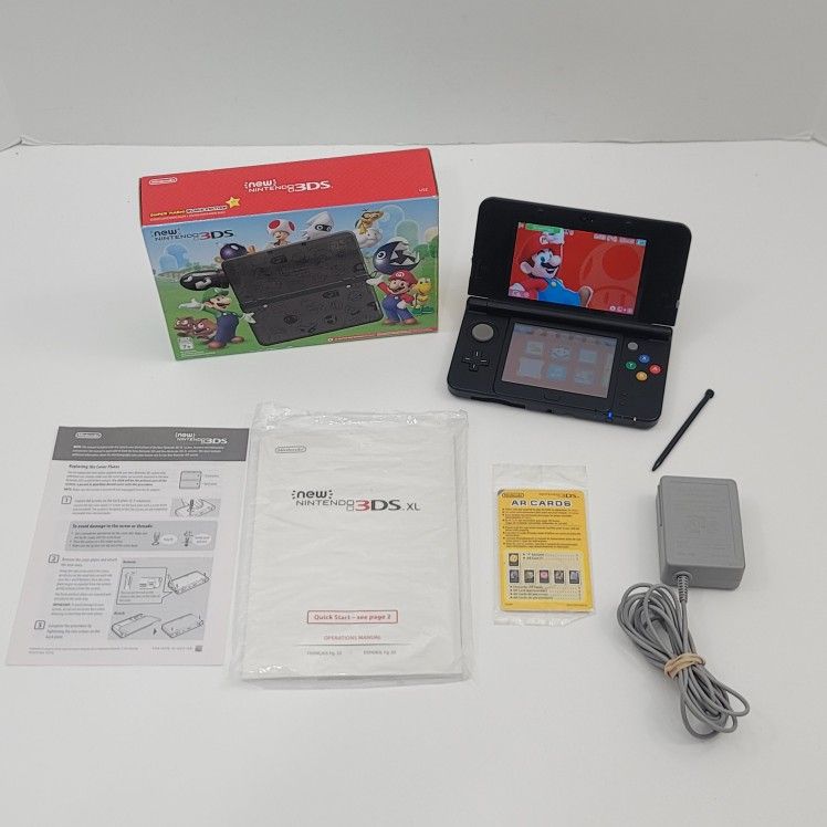 New Nintendo 3DS Super Mario Black Edition Handheld Console CIB Rare!