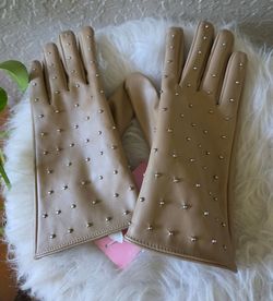 Juicy Couture Beije Leather Gloves Mango Studded