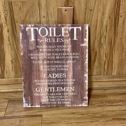 “Funny Toilet Rules Bathroom Sign – Rustic Wood Look Wall Décor”