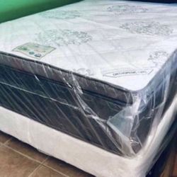 Mattress+Box Queen Pillow top Medium 13”thick Medium Brand New We Finance We Deliver