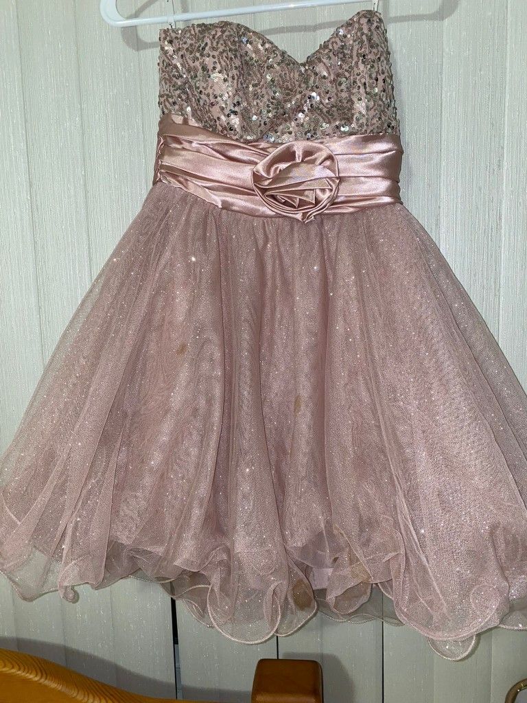 Pink graduation/prom/cocktail strapless sequin Women dress (size 7)