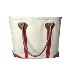 Vintage L.L. Bean Red & Tan Boat & Tote Bag Freeport Maine Leather Handles