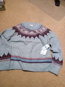 CeCe Ribbon Fair Isle Crewneck Sweater Medium