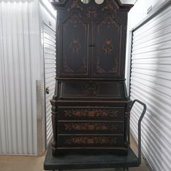 Vintage Drop Front Secretary Desk With Bookcase Hutch
