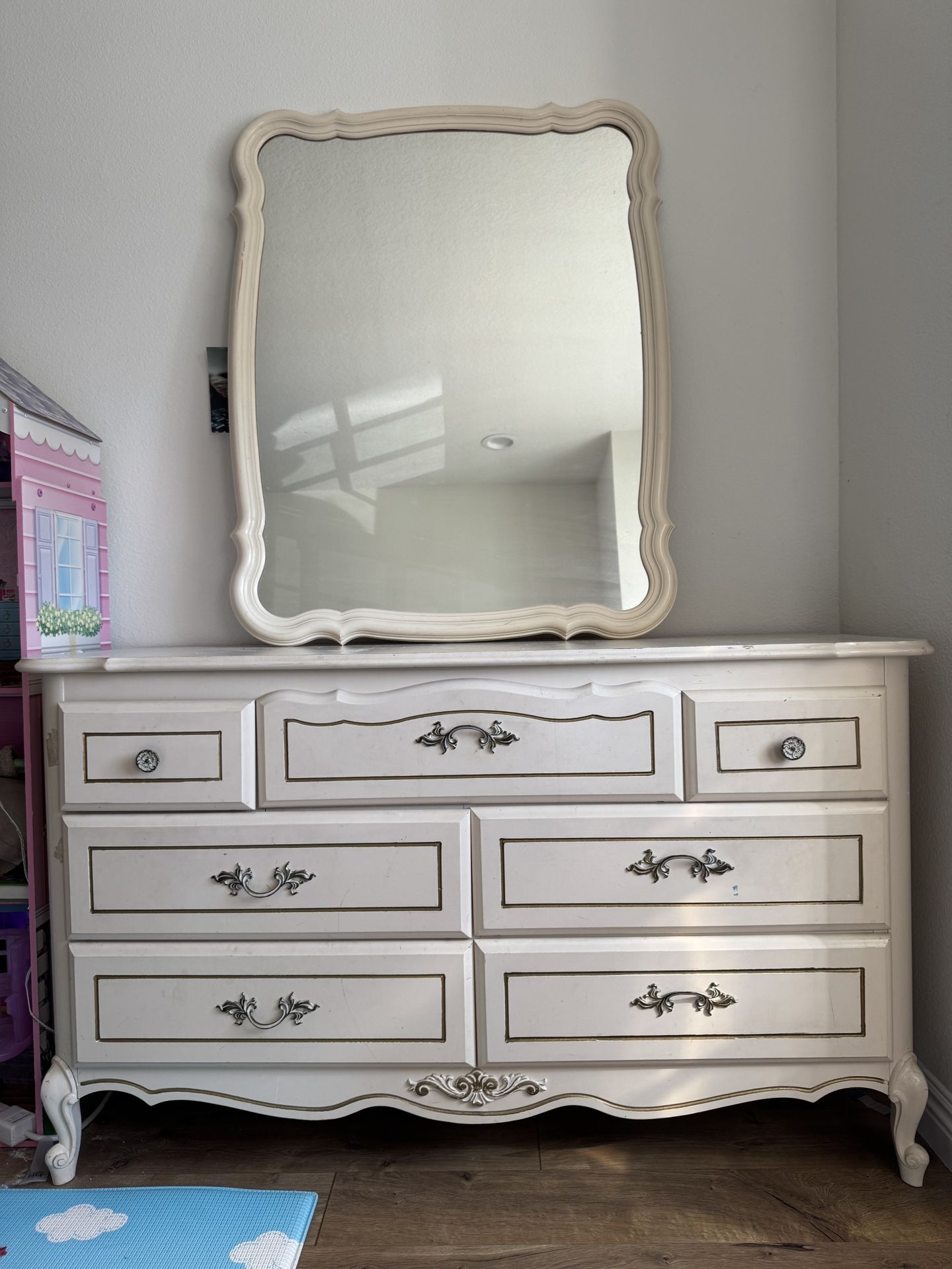 Vintage Shabby Chic French Provincial Dresser + Mirror And Twin Headboard (not Pictured)