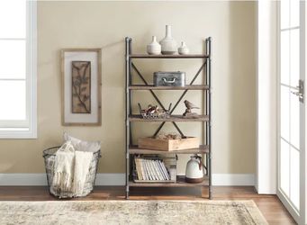 Allen + Roth Distressed brown Metal Bookcase - Finished