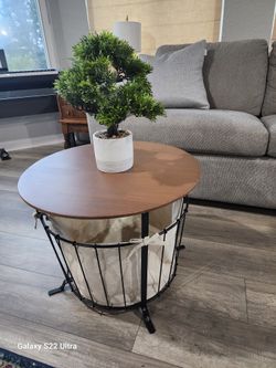 Really Nice Side Night Storage table, black/pine light brown stained, 19.5" Wide 19" High. ÄNGESBYN