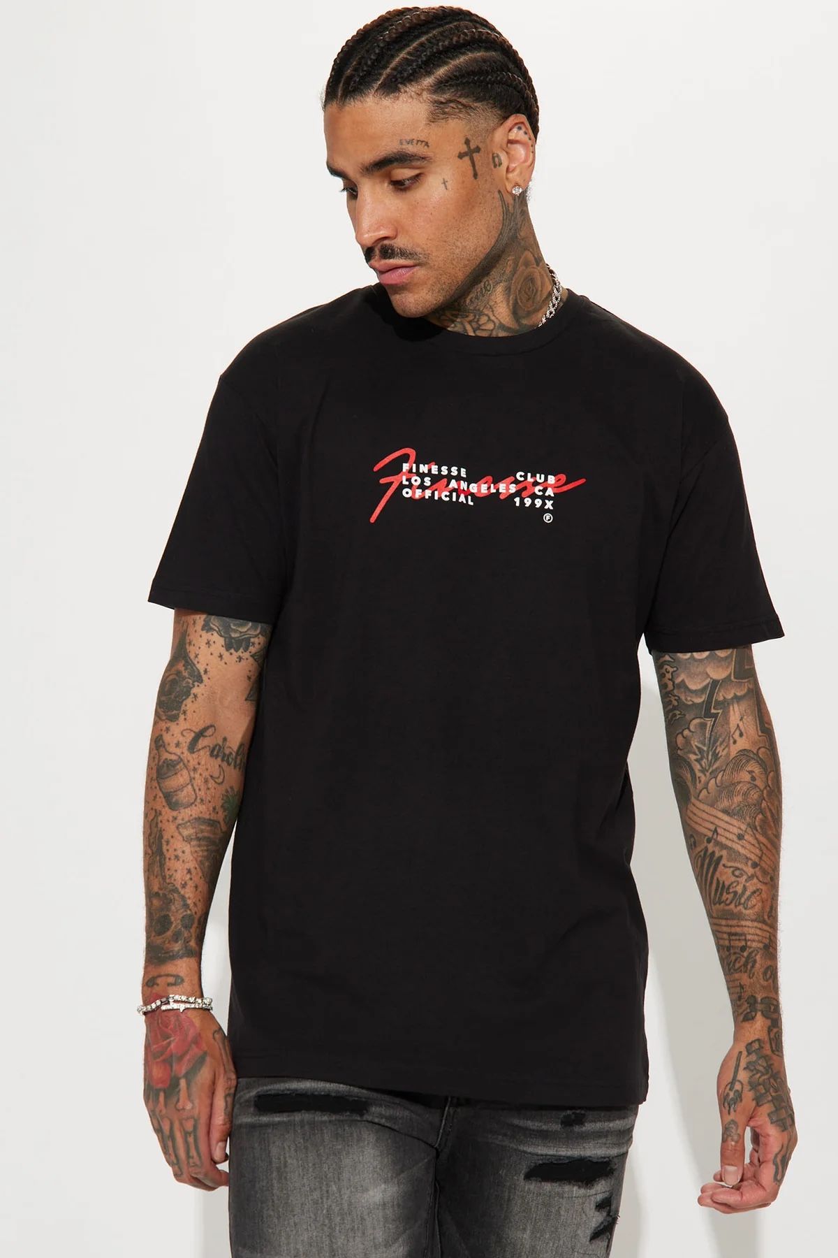 Finesse Club Cursive Short Sleeve Tee - Black