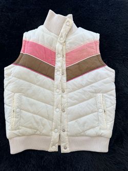 Roxy Puffer Vest Women's White Pink Brown Chevron Size XS