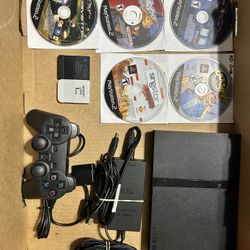 PlayStation 2 PS2 Slim Black Console 5-Game Bundle(Tested Working Good)
