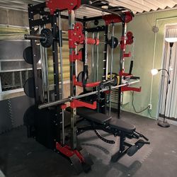 Smith Machine 200 | Adjustable Bench | 245lb Cast Iron Olympic Weights | 7ft Olympic Bar | Fitness | Gym Equipment | FREE DELIVERY/INSTALLATION 🚚 🛠️