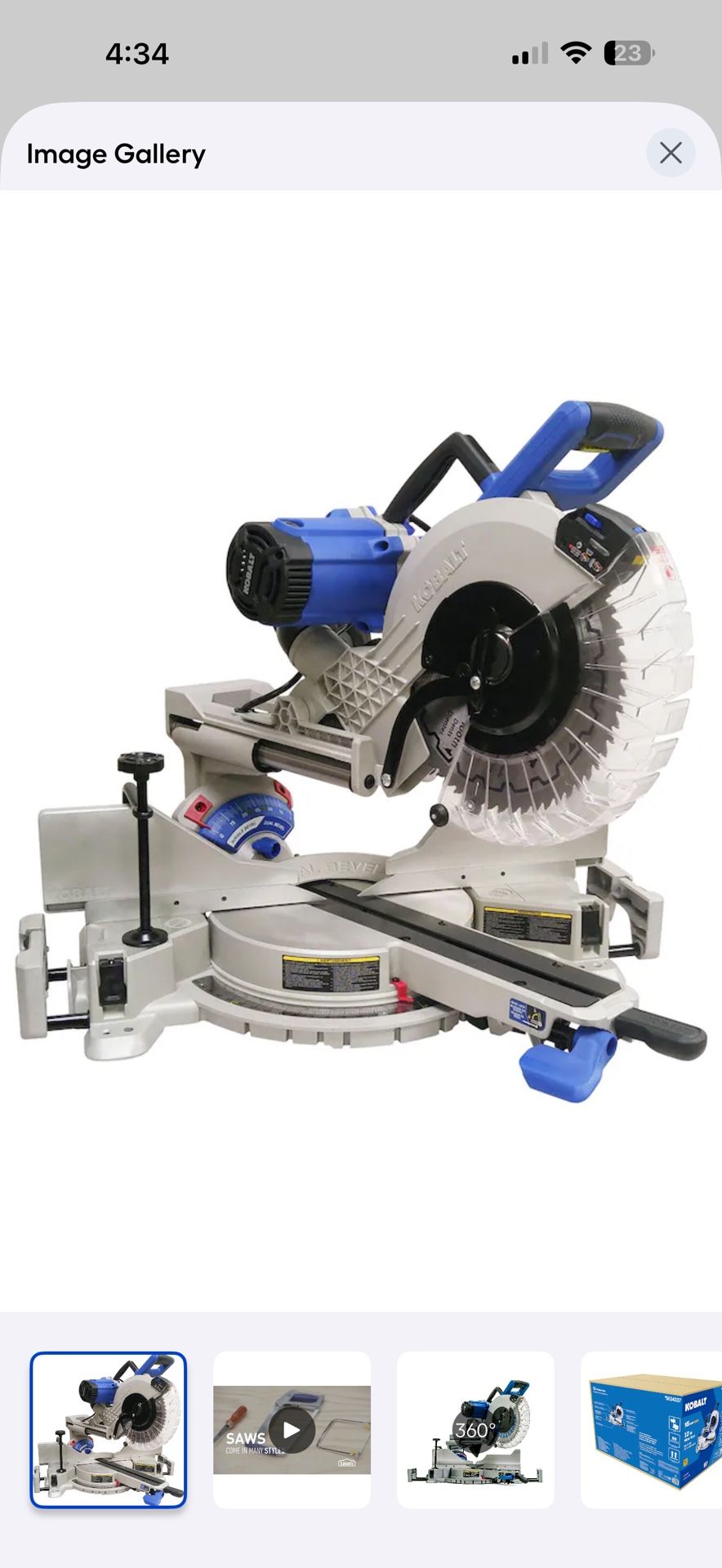 Kobalt 12 inch Sliding Miter Saw 12-in 15-Amp Dual Bevel Sliding Compound Corded Miter Saw with Laser Guide