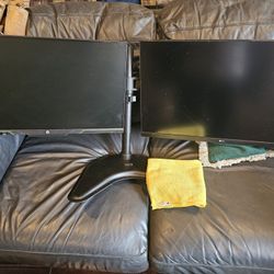Two Gaming Monitors With Desk Mount 144hz 1080p LG HP