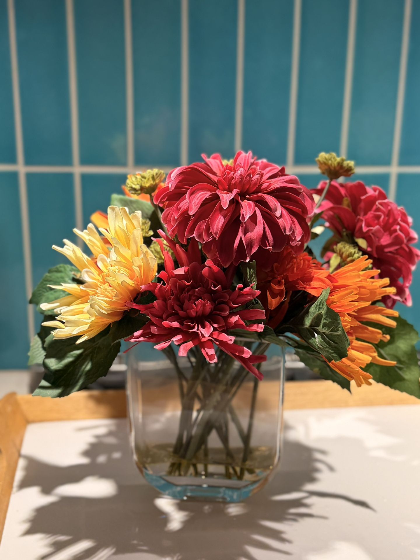 Neiman Marcus faux dahlia arrangement in vase