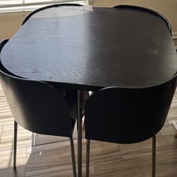 Modern 4-Piece Space-Saving Dining Set - Black Wood & Metal