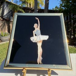 6” Vintage 1980s Reverse Printed Ballerina In Gold Frame Wall Hanging Art Home Decor
