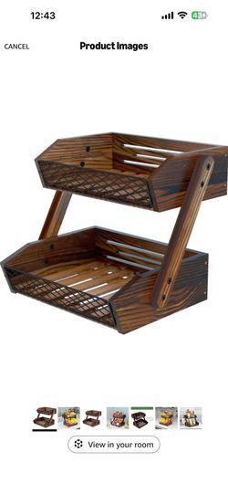 Dorhors Fruit Basket for Kitchen,Fruit Bowl,Kitchen Counter Organizer,Wooden Vegetable Holder for Countertop,Bread Storage Basket Stand(2 Tier)