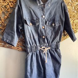 Ladies Cute Blue Jean Shirts Romper-size Large-$12 Firm,NO Holds Or Spam