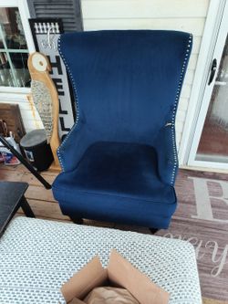 Beautiful Blue Suede Chair And Ottoman 