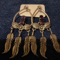 Vintage 2.75” Solid Sterling Silver Dangle Earrings With Amethyst Stones