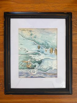 Framed Watercolor Ocean Surfer Art – Coastal Wall Decor
