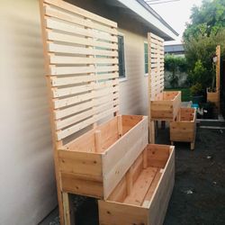 Beautiful privacy wall Frame Planter Box Garden Bed Outdoor Design cedar redwood AC pool equipment cover