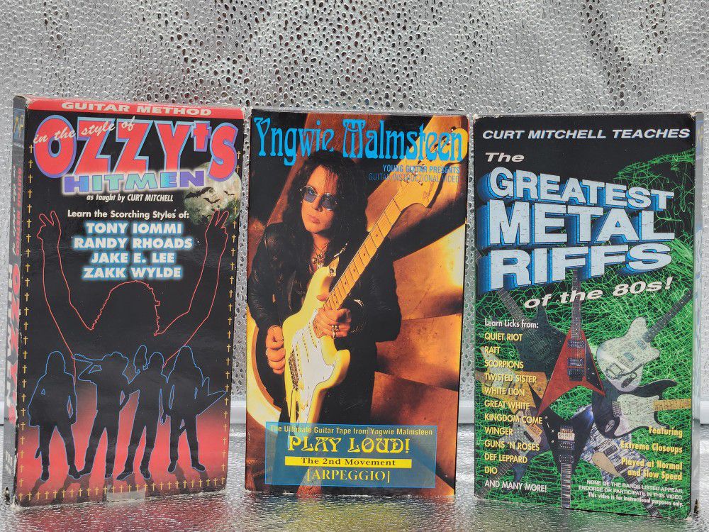 Three Vintage 1980s Metal Electric Guitar Riffs and Runs Instructional VHS Bundle - Ozzy Osborne 