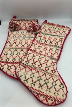 2~ Aspen Ivory & Multicolor Woven Christmas Stockings w/Yarn Tassel 20"