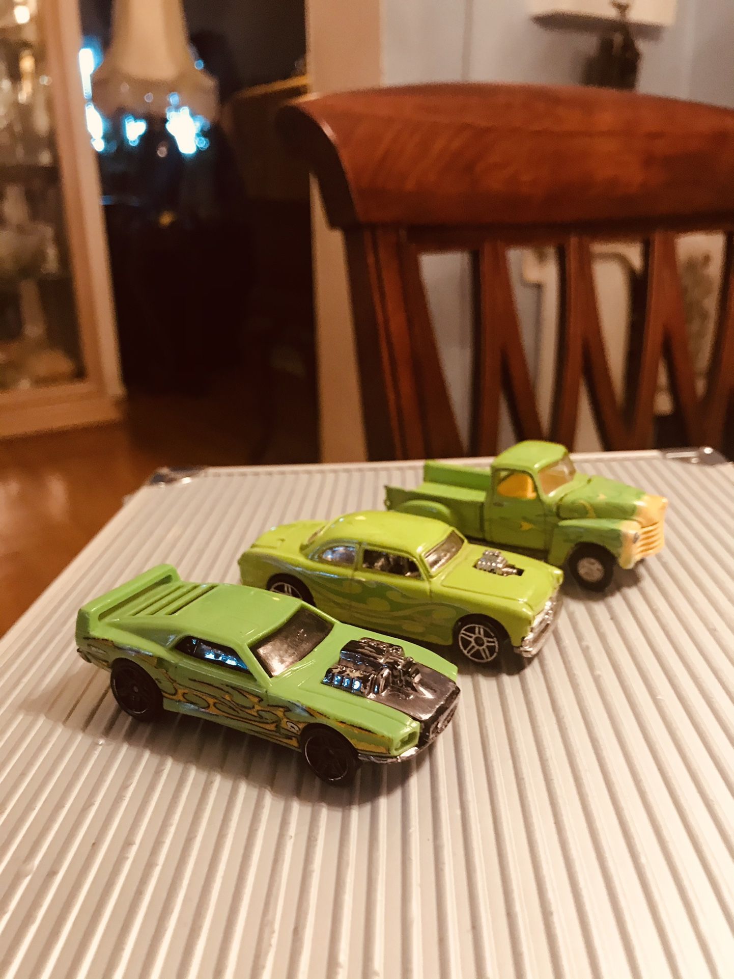 (3) 1/64 (2) Hot Wheels, Shoe Box, Rivited and Road Champs Chevy Pickup