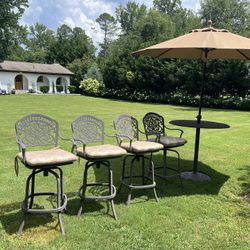 HEMAMINT TUSCANY 42” Patio table+4 swivel stools+FREE Sumbrella+ Cushions $1,250 CAN DELIVER