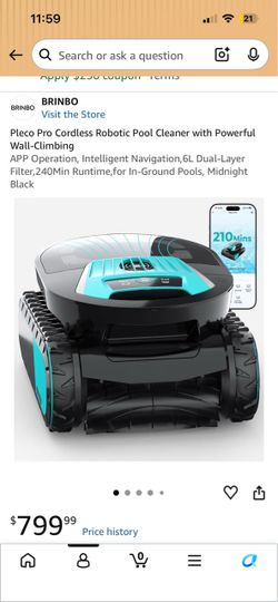 Brand New!Pleco Pro Cordless Robotic Pool Cleaner with Powerful Wall‑Climbing APP Operation, Intelligent Navigation,6L Dual‑Layer Filter,240Min Runtim
