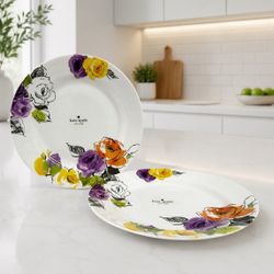 Kate Spade New York Charcoal Floral Dinner Plates Set of 2 Lenox 11.5”