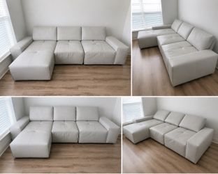 White/Light Gray L-Shaped Sectional Sofa – Adjustable Backrests