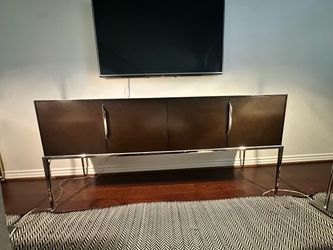 Modern Dark Wood & Chrome Media Console / Credenza – 70.5”