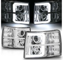 07-13 Chevy Silverado Chrome Clear Reflector LED C Bar Projector Headlights