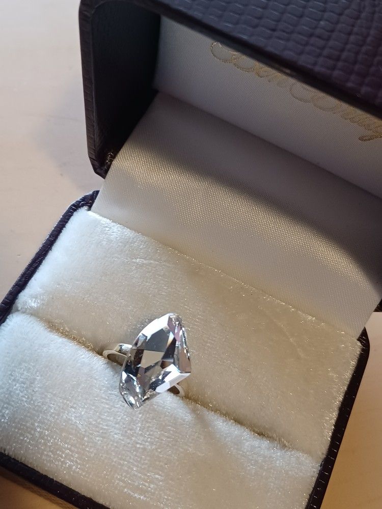 Sterling Silver Abstract Crystal Ring Women's Size 7