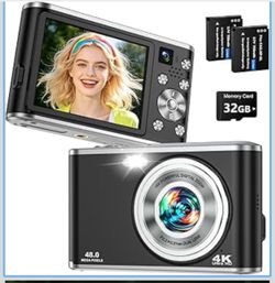 4K Digital Camera for Photography 48MP Dual Lens Autofocus 16X Zoom, Black Compact with Anti-Shake, Flash, 2.8" Screen, Vlogging Camera for YouTube Tr