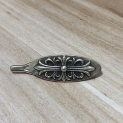 925 Sterling Silver Chrome Hearts Oval Hair Clip - Gothic Fleur Cross Design Jewelry - CH Punk Style Hair Accessory