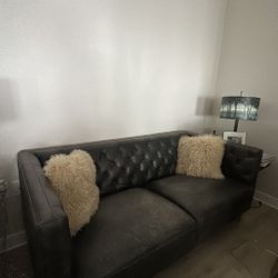 Mid Century Modern Black Leather Couch