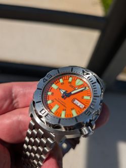 Men's Seiko 200M Orange Dial Monster S/S Divers Automatic Watch 7S26-0350